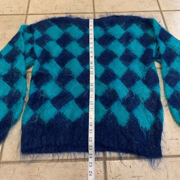 Vintage 80s/90s Mohair Diamond Harlequin Pattern Sweater - Puffy Sleeves Size S - Picture 5 of 5